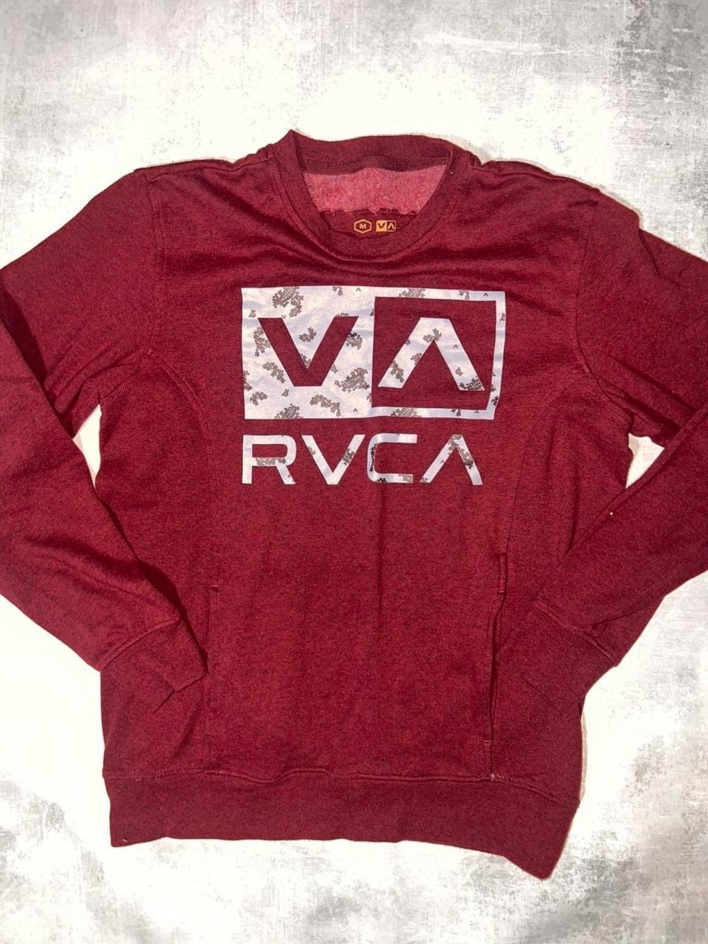 RVCA Men’s Crewneck Sweatshirt - Wine Red with White Logo